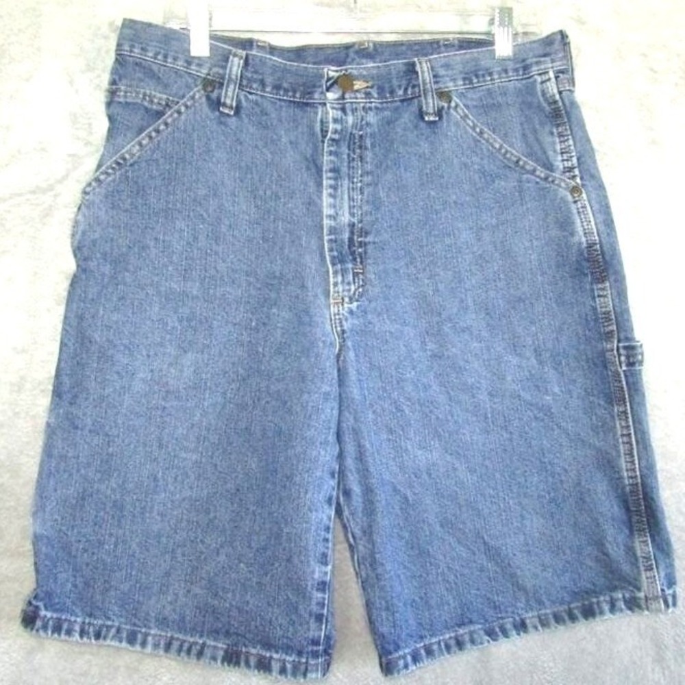 Old Mill Men's Carpenter Jean Shorts Blue Denim Size 34 Made in Mexico 100% Cott